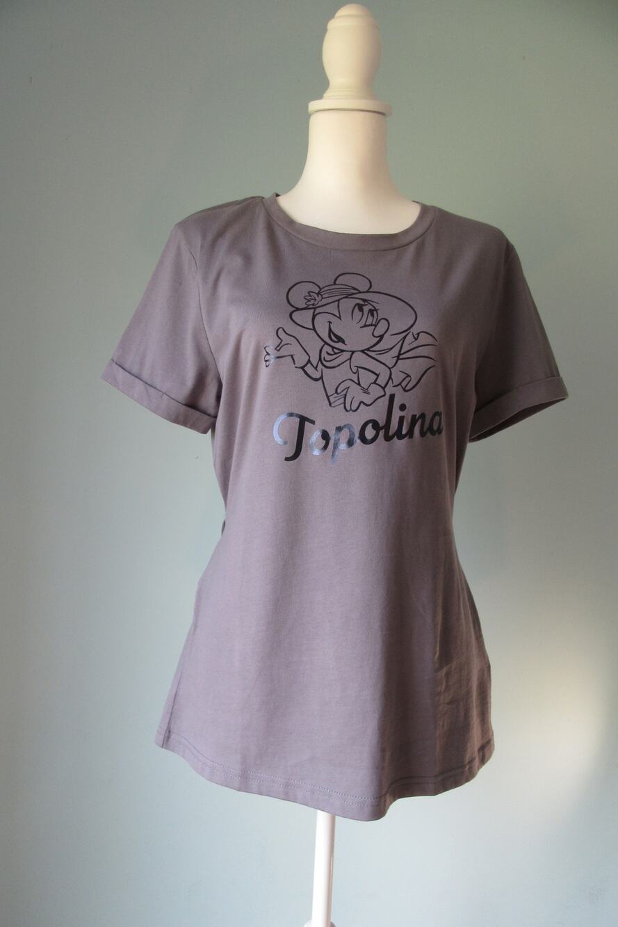 Disney EPCOT Italy Topolina Gray Tee Shirt Women's L Ties In Back New W/O Tags